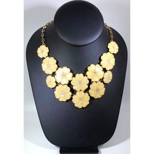 Joan Rivers Statement Bib Necklace Flowers Rhinestones Yellow Lucite Signed Vint